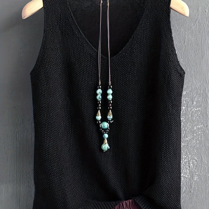 Solid Color V-neck Sweater Vest, Casual Sleeveless Split Hem Vest For Spring & Fall, Women's Clothing