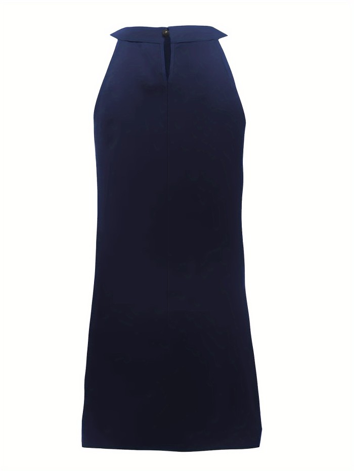 Plus Size Rhinestone Ruched Halter Neck Dress, Casual Sleeveless Dress For Spring & Summer, Women's Plus Size Clothing