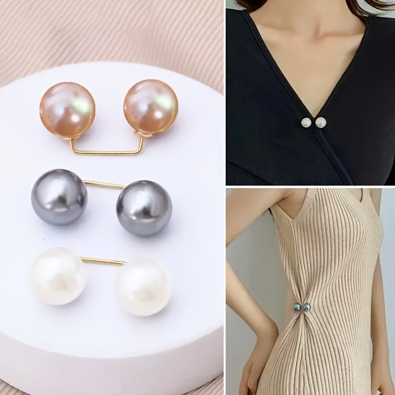 3pcs Pearl Brooch Pins For Clothing, Anti-Slip Safety Pin For Dress Waist Cinching, Collar Adjusting, Scarf Securing, Fashion Accessories, 0.43in Imitation Pearls Button