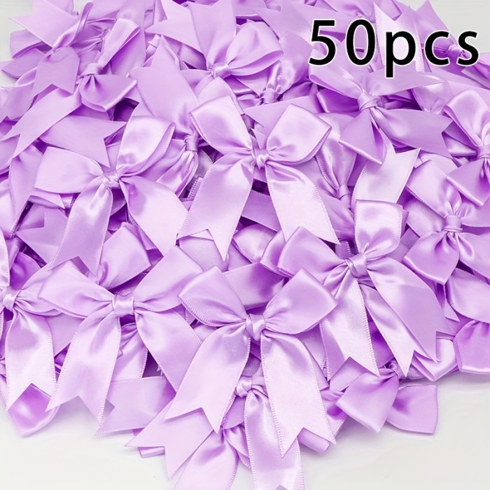 50pcs, Pink And White Ribbon Bows 3.3\
