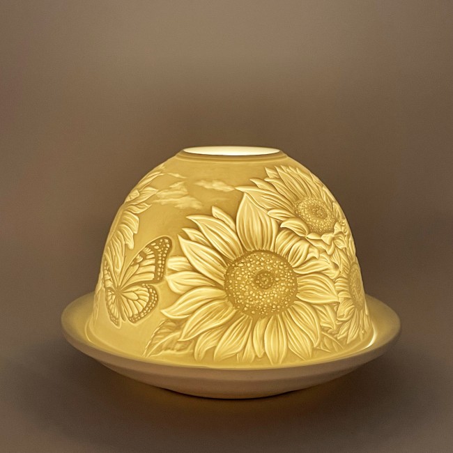 1pc Porcelain Dome Tealight Holder, Set Of Shade & Plate, Sunflower Design, Stunning 3D Image Candle Holder, Butterfly Ornaments, Living Room, Dining Room Table Ornaments, Home Decors