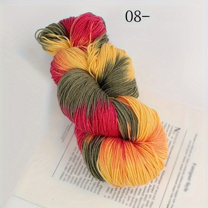 1pc Wool 90.00%, Polyester Fiber 10.00% Yarn, Hand-dyed Rainbow Yarn For Knitting Sweaters, Scarves, Hats, Gloves, Shawls, With Gradient Colors, 7.05oz