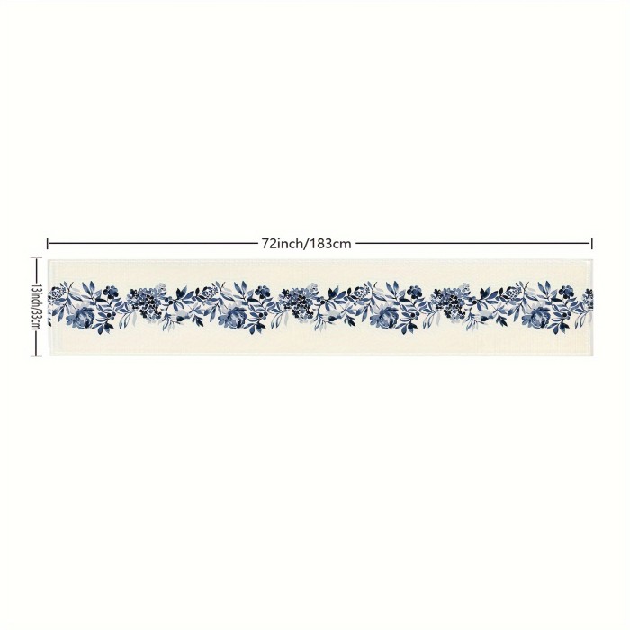 1pc, Boho Table Runner, Blue Flowers Table Runner, Kitchen Dining Table Decoration For Indoor Outdoor Home Party Decor