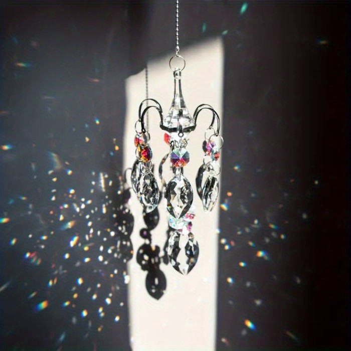 1pc Crystal Suncatcher, Glass Prism Rainbow Maker Chandelier For Window Pendant, Garden Art, Balcony, Office, Fall Decor, Gift For Girl