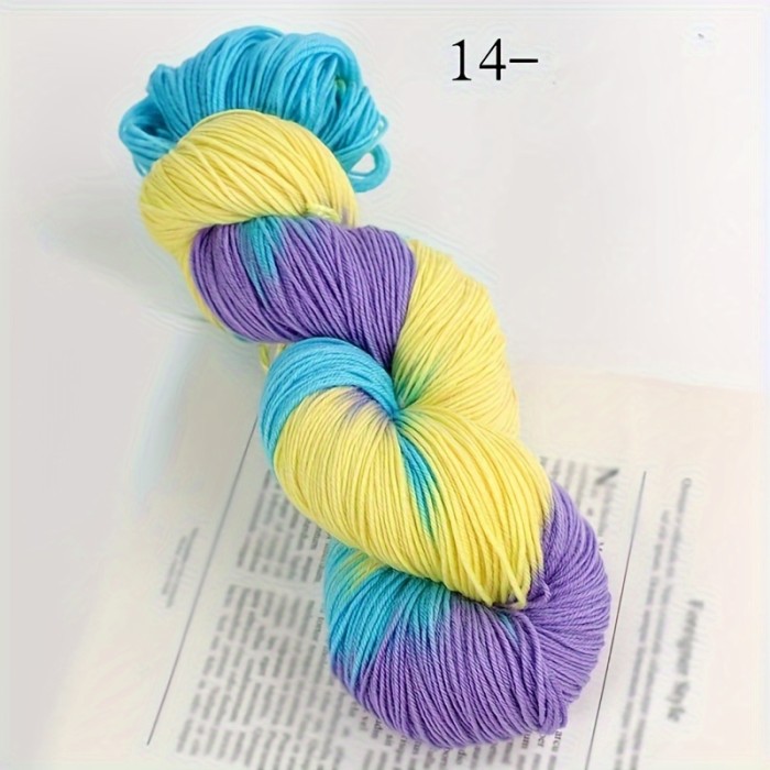 1pc Wool 90.00%, Polyester Fiber 10.00% Yarn, Hand-dyed Rainbow Yarn For Knitting Sweaters, Scarves, Hats, Gloves, Shawls, With Gradient Colors, 7.05oz