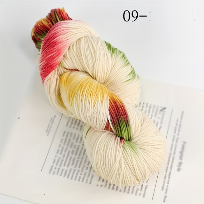 1pc Wool 90.00%, Polyester Fiber 10.00% Yarn, Hand-dyed Rainbow Yarn For Knitting Sweaters, Scarves, Hats, Gloves, Shawls, With Gradient Colors, 7.05oz