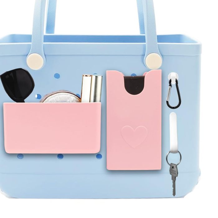 4pcs\u002Fpack, Phone Holder Insert Accessory Compatible For Bogg Bags Decor, Key Chain Holder Charms, Grocery Holders, Carabiner, Beach Bag Hooks Accessories For Bogg Bag Storage, Decorative Charm Inserts For Storage Phone Case Key Lipstick Sunglass Wallet Bogg Bag Organizer