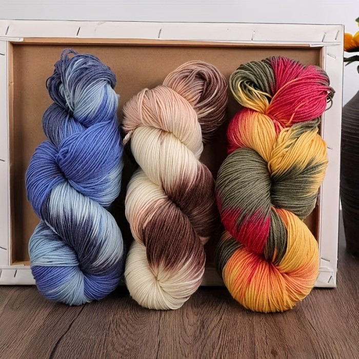 1pc Wool 90.00%, Polyester Fiber 10.00% Yarn, Hand-dyed Rainbow Yarn For Knitting Sweaters, Scarves, Hats, Gloves, Shawls, With Gradient Colors, 7.05oz