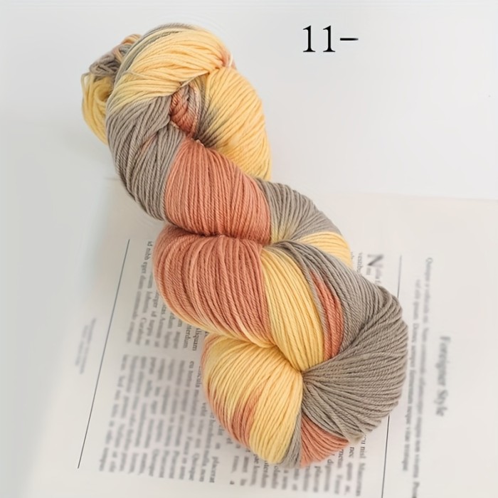 1pc Wool 90.00%, Polyester Fiber 10.00% Yarn, Hand-dyed Rainbow Yarn For Knitting Sweaters, Scarves, Hats, Gloves, Shawls, With Gradient Colors, 7.05oz