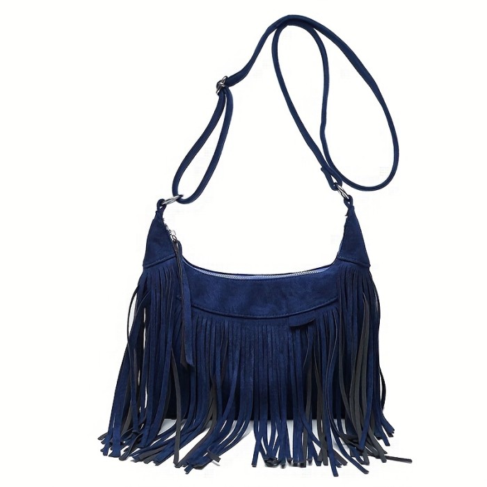 Vintage Tassel Fringe Hobo Bag, Retro Bohemian Crossbody Bag, Women's Hippie Grunge Handbag & Shoulder Purse