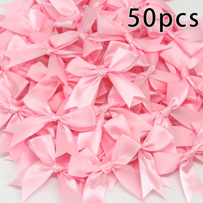 50pcs, Pink And White Ribbon Bows 3.3\