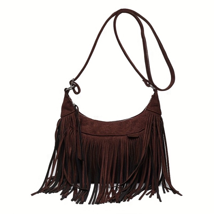 Vintage Tassel Fringe Hobo Bag, Retro Bohemian Crossbody Bag, Women's Hippie Grunge Handbag & Shoulder Purse