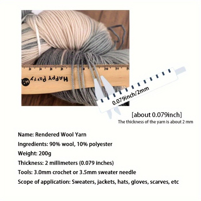 1pc Wool 90.00%, Polyester Fiber 10.00% Yarn, Hand-dyed Rainbow Yarn For Knitting Sweaters, Scarves, Hats, Gloves, Shawls, With Gradient Colors, 7.05oz