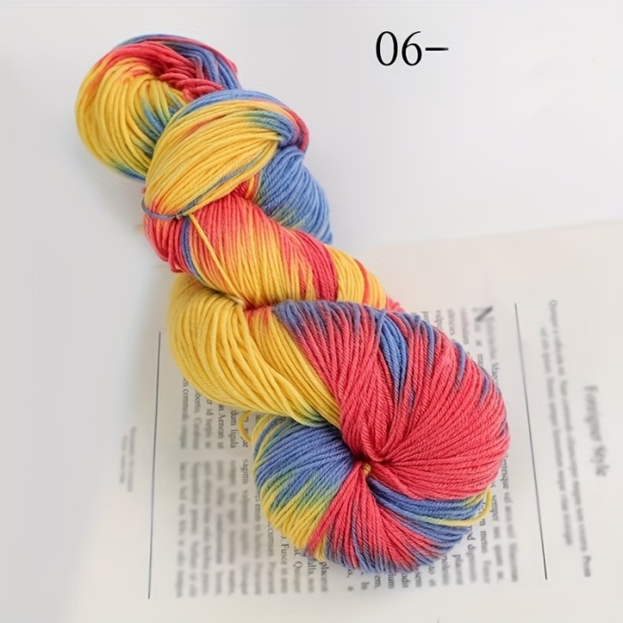1pc Wool 90.00%, Polyester Fiber 10.00% Yarn, Hand-dyed Rainbow Yarn For Knitting Sweaters, Scarves, Hats, Gloves, Shawls, With Gradient Colors, 7.05oz