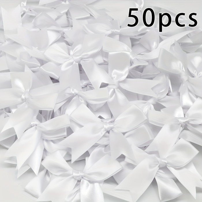 50pcs, Pink And White Ribbon Bows 3.3\
