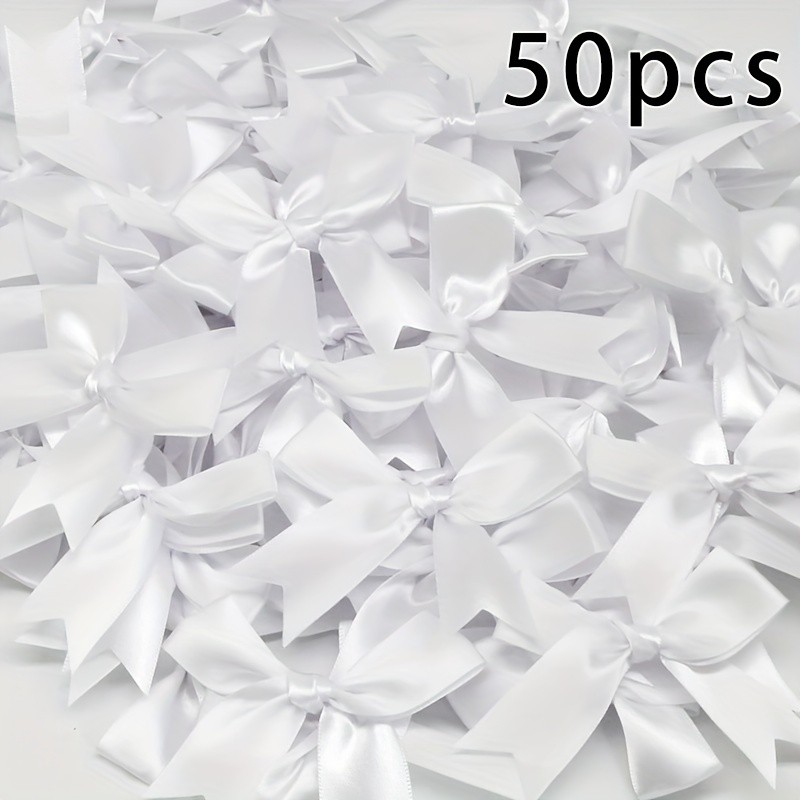 50pcs, Pink And White Ribbon Bows 3.3\