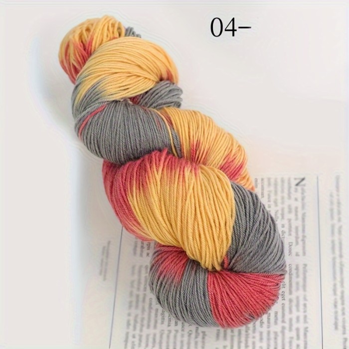 1pc Wool 90.00%, Polyester Fiber 10.00% Yarn, Hand-dyed Rainbow Yarn For Knitting Sweaters, Scarves, Hats, Gloves, Shawls, With Gradient Colors, 7.05oz