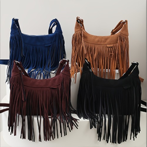 Vintage Tassel Fringe Hobo Bag, Retro Bohemian Crossbody Bag, Women's Hippie Grunge Handbag & Shoulder Purse