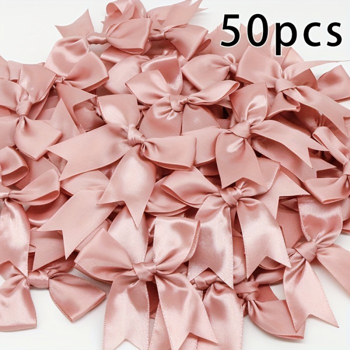 50pcs, Pink And White Ribbon Bows 3.3\