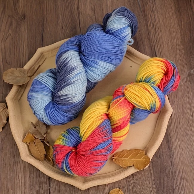 1pc Wool 90.00%, Polyester Fiber 10.00% Yarn, Hand-dyed Rainbow Yarn For Knitting Sweaters, Scarves, Hats, Gloves, Shawls, With Gradient Colors, 7.05oz