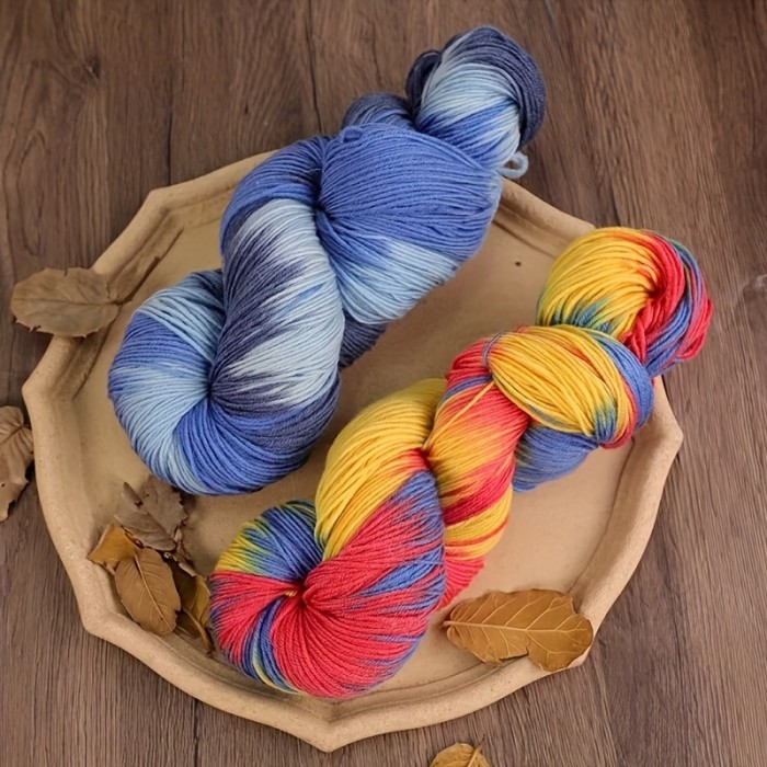 1pc Wool 90.00%, Polyester Fiber 10.00% Yarn, Hand-dyed Rainbow Yarn For Knitting Sweaters, Scarves, Hats, Gloves, Shawls, With Gradient Colors, 7.05oz