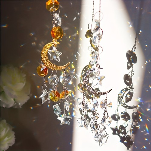 Crystal Suncatcher, Moon Crystal Rainbow Prism Moon Sun Catcher, Window Hanging Craft, Garden Decoration, Outdoor Suncatchers