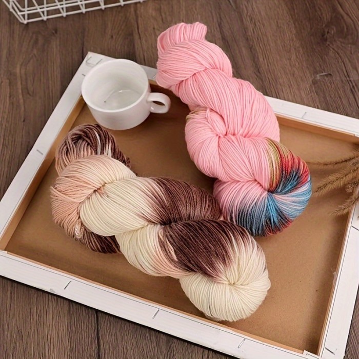 1pc Wool 90.00%, Polyester Fiber 10.00% Yarn, Hand-dyed Rainbow Yarn For Knitting Sweaters, Scarves, Hats, Gloves, Shawls, With Gradient Colors, 7.05oz