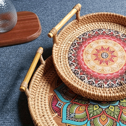 Double Handwoven Rattan Wicker Basket, Dinner Parties, Heat Insulation Trivet Mat, Perfect For Home Kitchen Supplies Easter gift Halloween Gift