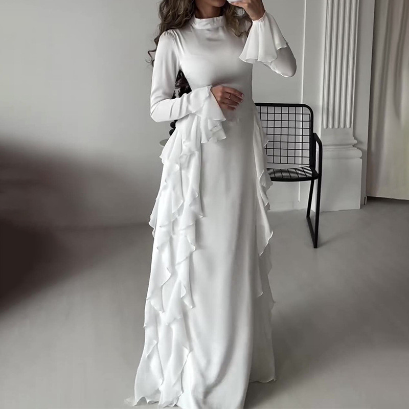 Round Neck Trumpet Sleeve Solid Color Suit main image 0
