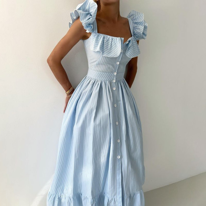 Square Neck Ruched Lace-Up Long Sleeve Party Maxi Dresses