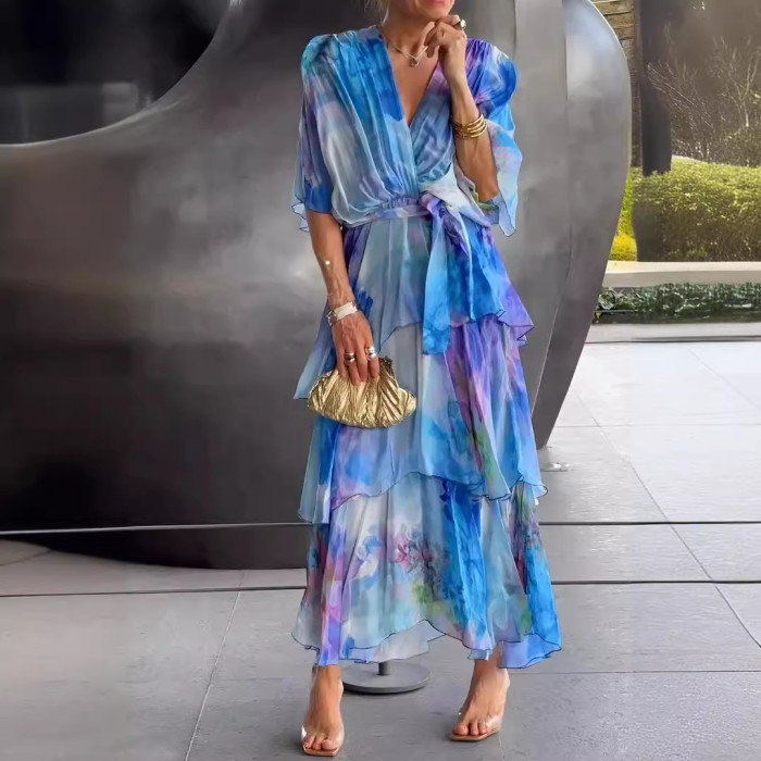 Women's Fashion Casual Bohemian Loose Printed Layered Dress
