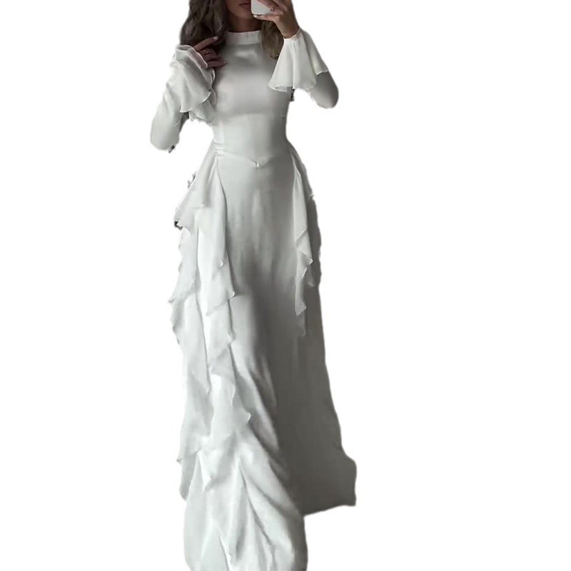 Round Neck Trumpet Sleeve Solid Color Suit
