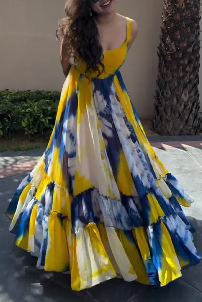 Fashion Party Square Neck Sleeveless Floral Elegant High Waist Dress