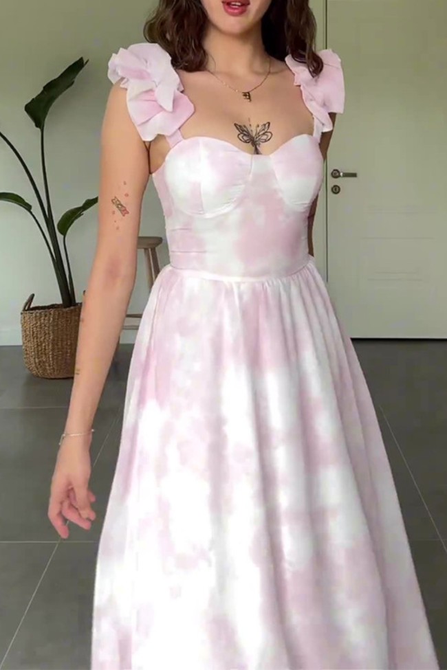 Fashion Suspender Lace Floral Party High Waist Elegant Gown Dress