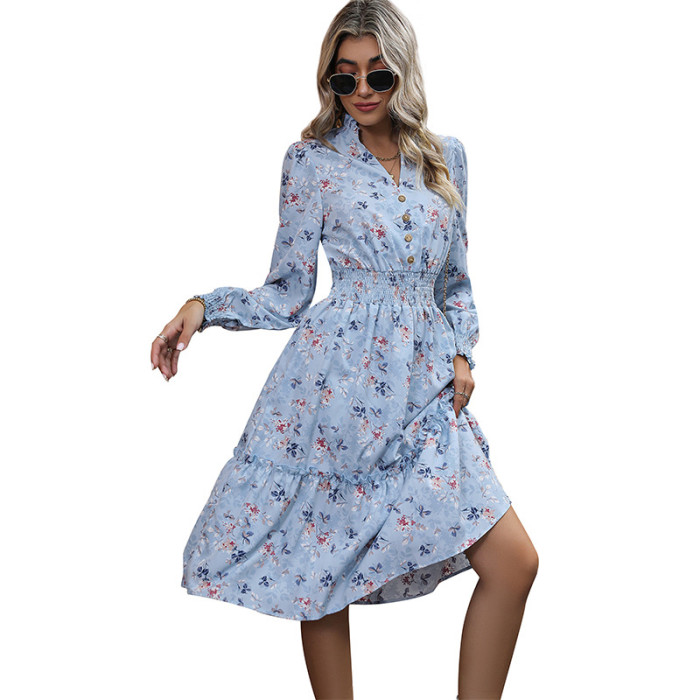 Women's Fashion Elegant Casual Long Sleeve Floral Dress