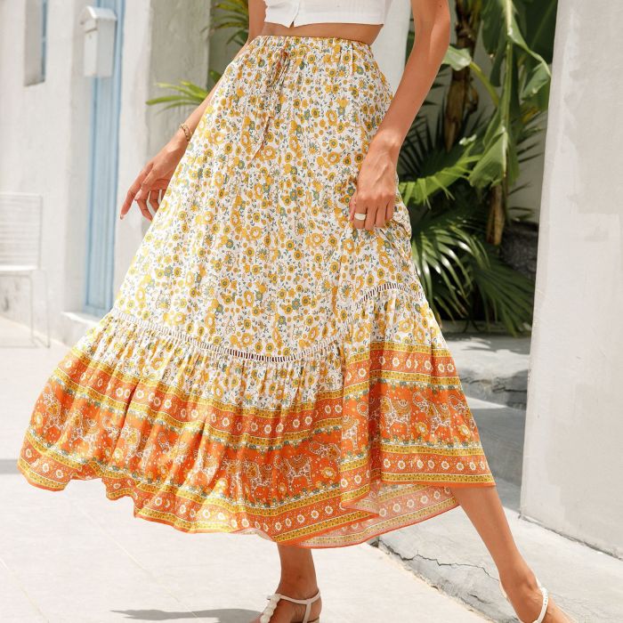Women's Fashion Casual Bohemian Elegant Cotton Seaside Vacation Beach Skirt