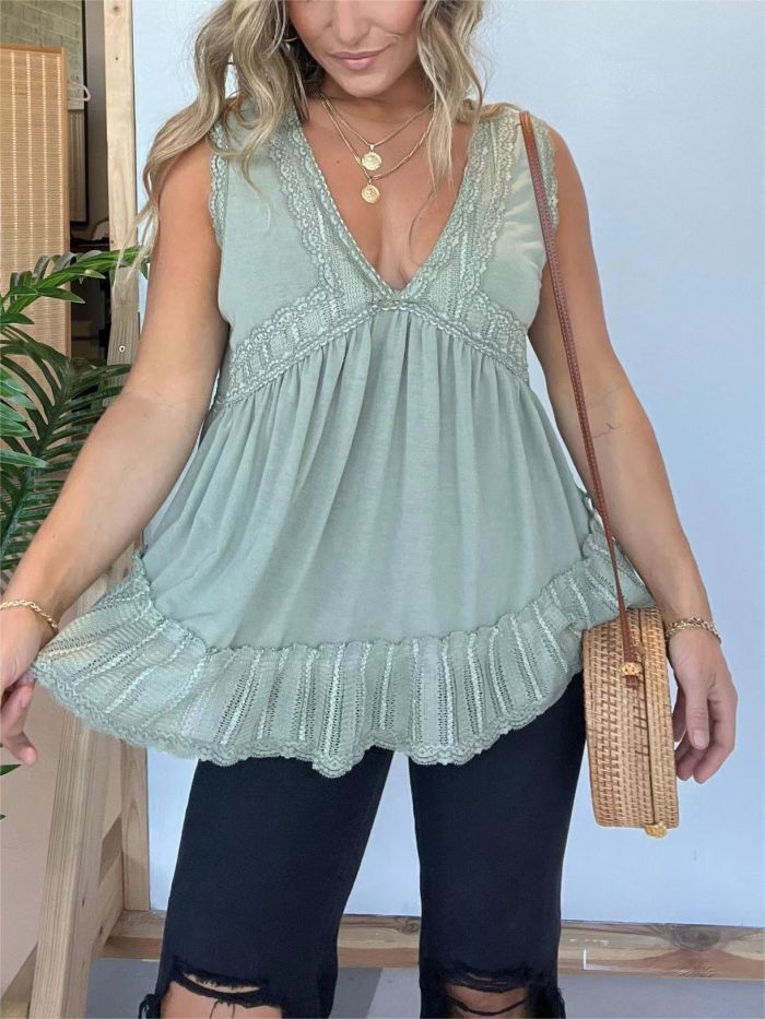 Elegant Gold Velvet Lace Knit Top Sexy V-neck Sleeveless Backless Irregular Solid Color Casual Knit Top
