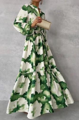 Womens Fashion Bohemian Party Elegant Waist Adjustment Printed Long Dress