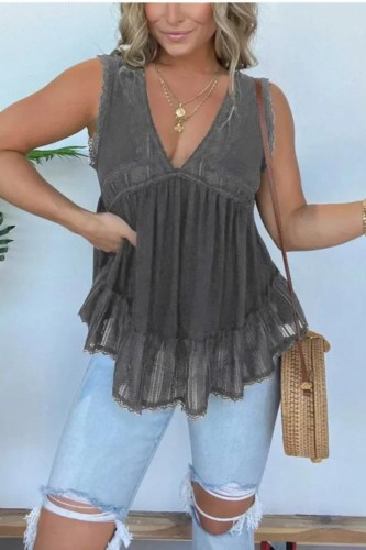 Elegant Gold Velvet Lace Knit Top Sexy V-neck Sleeveless Backless Irregular Solid Color Casual Knit Top