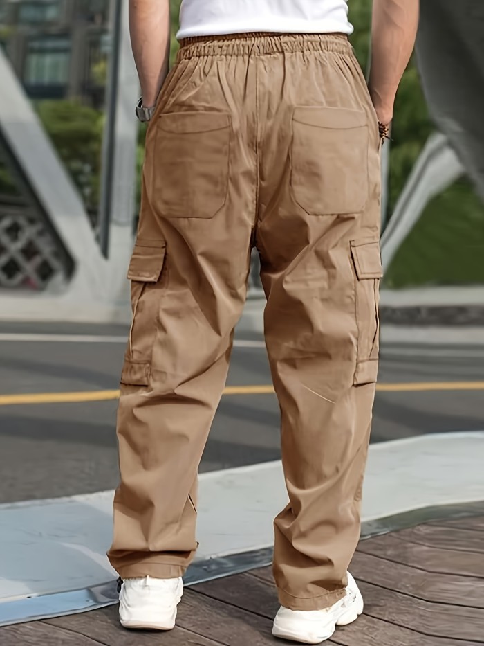 Men's Cargo Pants With Drawstring And Pockets In Solid Color, Loose Fit And Trendy For Casual Wear