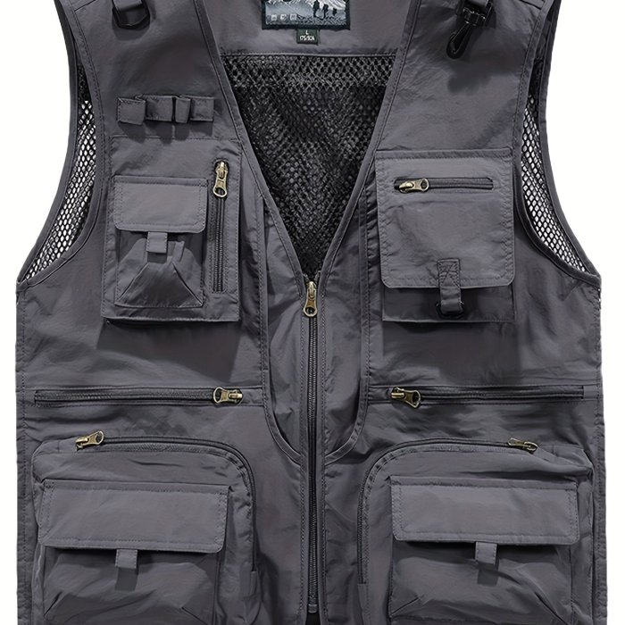 Breathable Mesh Zip Up Cargo Vest For Men - Perfect For Fishing, Hiking, And Trekking In Summer With Multiple Pockets