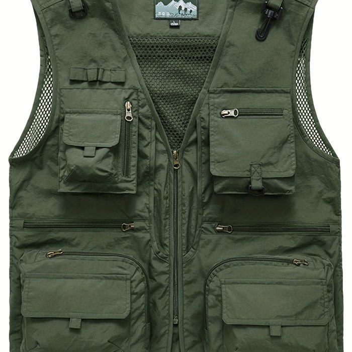 Breathable Mesh Zip Up Cargo Vest For Men - Perfect For Fishing, Hiking, And Trekking In Summer With Multiple Pockets