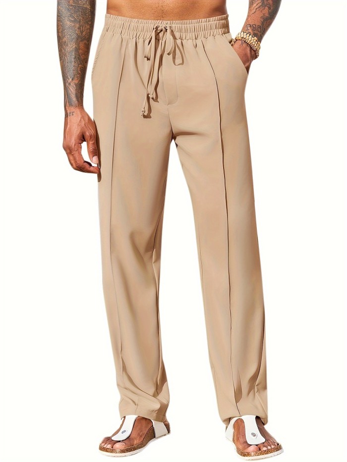 Mens Cotton Linen Pants Casual Drawstring Elastic Waist Loose Fit Beach Yoga Pants