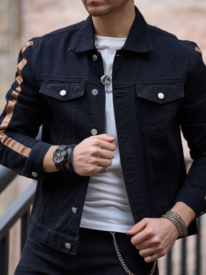 Men's Casual Raw Trim Button Up Denim Jacket, Chic Street Style Lapel Jacket