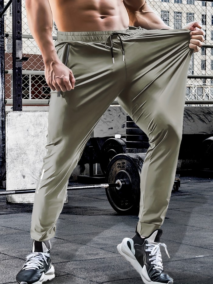 Summer Spring Men's Waist Drawstring Quick Dry High Stretch Solid Color Sports Training Outdoor Long Pants With Zipper Pockets