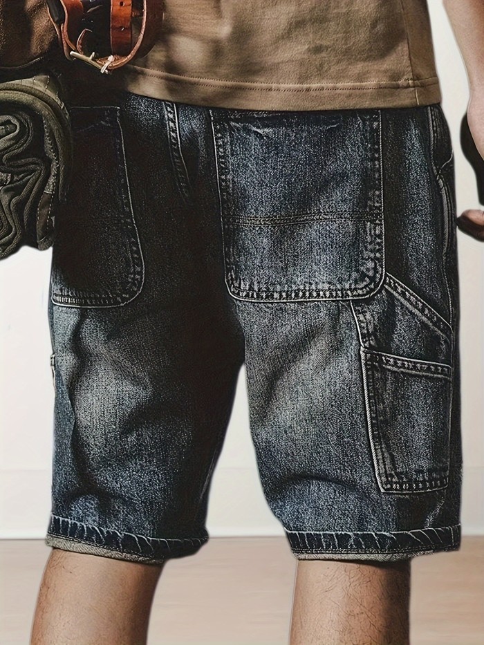 Shorts Men's Summer Retro Loose Fit Straight Leg Distressed Denim Capris