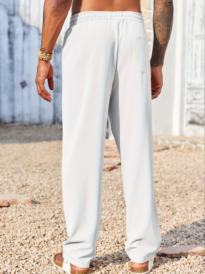 Mens Cotton Linen Pants Casual Drawstring Elastic Waist Loose Fit Beach Yoga Pants