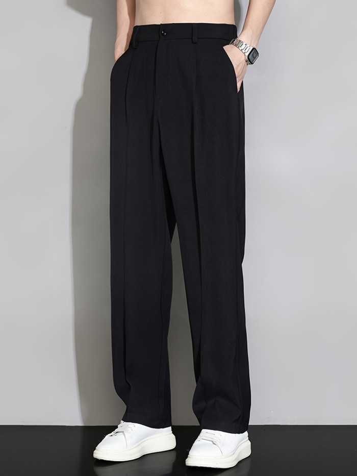 Men's Loose Solid Barrel Pants With Pockets, Casual Trousers For Summer Outdoor Activities Gift