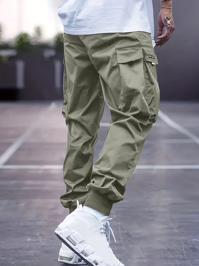 Men's Casual Cuffed Pants With Drawstring & Pockets, Men's Stylish Comfy Pants For Daily Wear