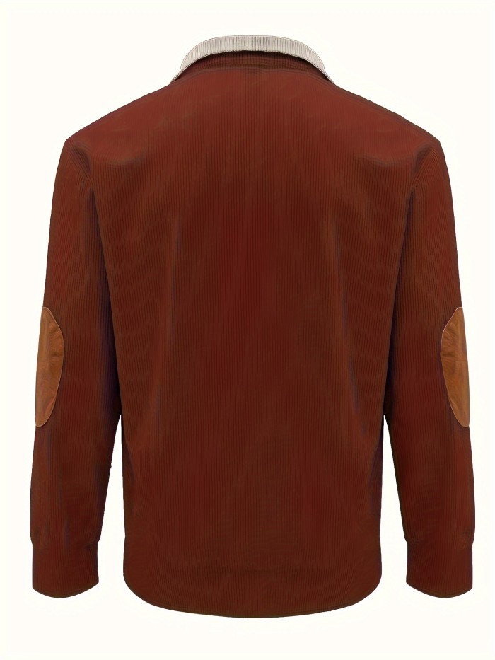 Men's Contrast Color Long Sleeve And Stand Collar Henley Shirt With Patchwork Pieces, Chic And Trendy Tops For Spring And Autumn Outdoors Leisurewear